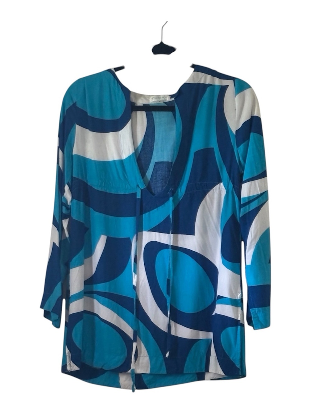 Escapada Beach Blue & White Abstract Print Tunic Cover-Up Size Small